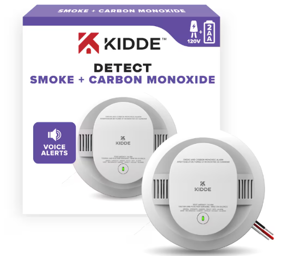Kidde DETECT Combination Smoke & Carbon Monoxide Alarm, Hardwired with AA Backup Battery and Voice Alerts 30CUAR-VCA