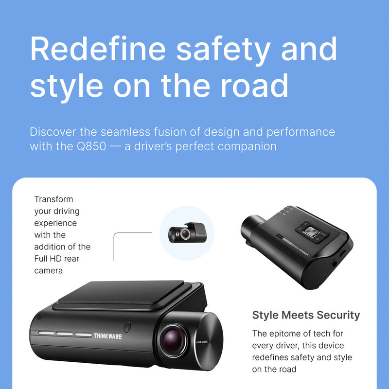 Thinkware Q850 2K QHD Front + Rear Dashcam With Wi-Fi & Super Night Vision