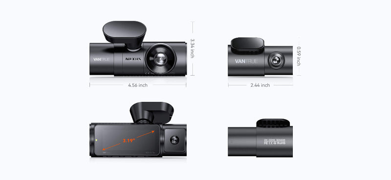 Vantrue Nexus 4 Pro - 4K HDR 3-Channel WiFi Front, Inside and Rear Dash Camera