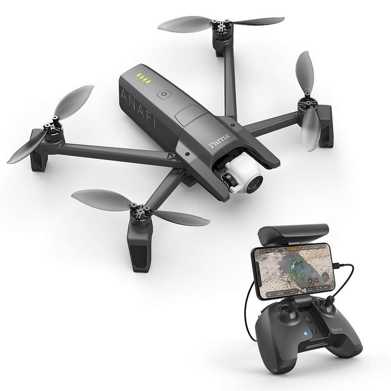 Parrot PF728000 ANAFI Drone, Foldable Quadcopter Drone with 4K HDR Camera, Compact, Silent & Autonomous, Realize Your Shots with a 180° Vertical Swivel Camera, Dark Grey - Bass Electronics