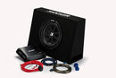 Kicker 44KKP210 KKP210 KickPack™ with 2x60-Watt Amplifier, 10-inch (25cm) Sub in Slim Profile (Truck style) Enclosure, and Wiring Kit - Bass Electronics