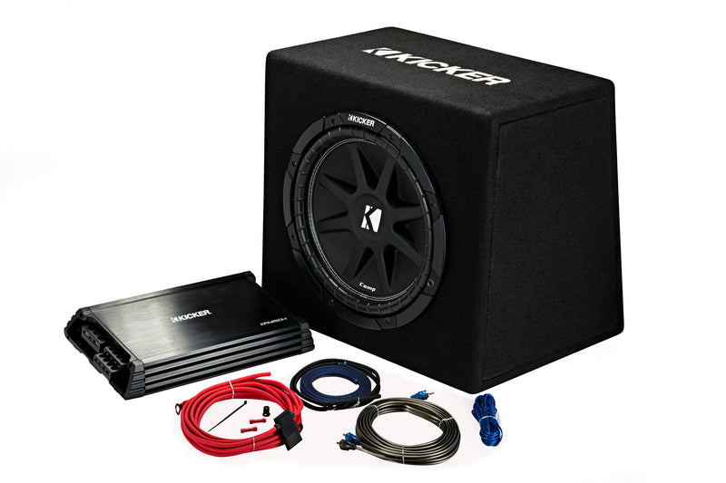 Kicker 44KKP412 KKP412 KickPack™ with 4x75-Watt Amplifier, 12-inch (30cm) Sub in Vented Enclosure, and Wiring Kit - Bass Electronics