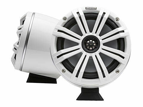 Kicker 46KMFC8W KMFC8 (200mm) Flat-Mount Marine Cans with 45KM84L speaker pair; white grill on white can - Bass Electronics