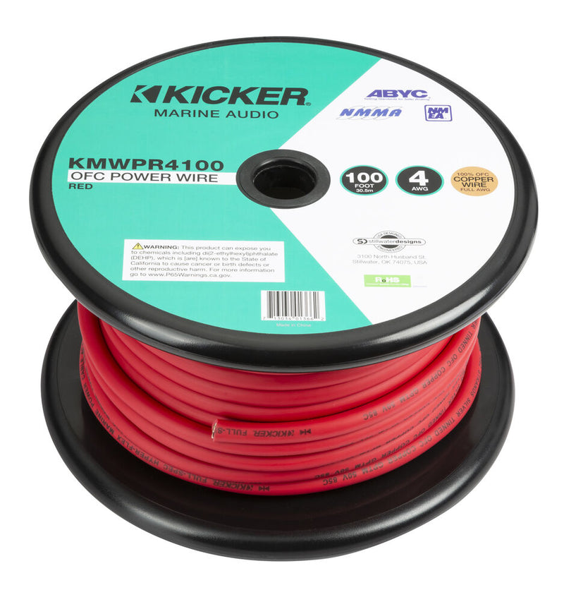 Kicker 47KMWPR4100 KMWPR4100 Marine 4AWG Power Wire, 100Ft, Red - Bass Electronics