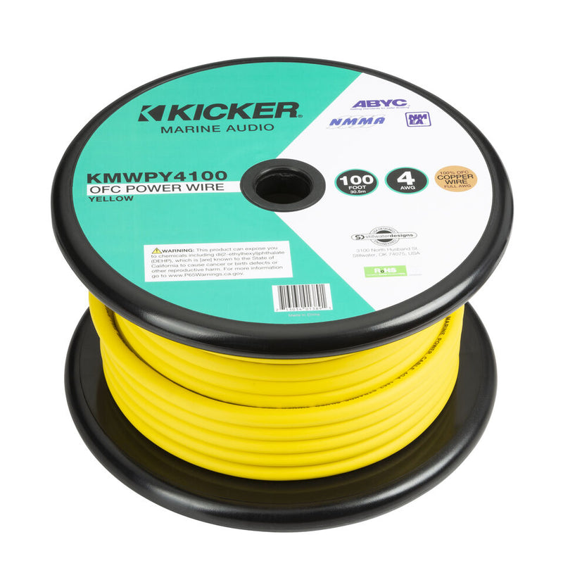 Kicker 47KMWPY4100 KMWPY4100 Marine 4AWG Power Wire, 100Ft, Yellow - Bass Electronics