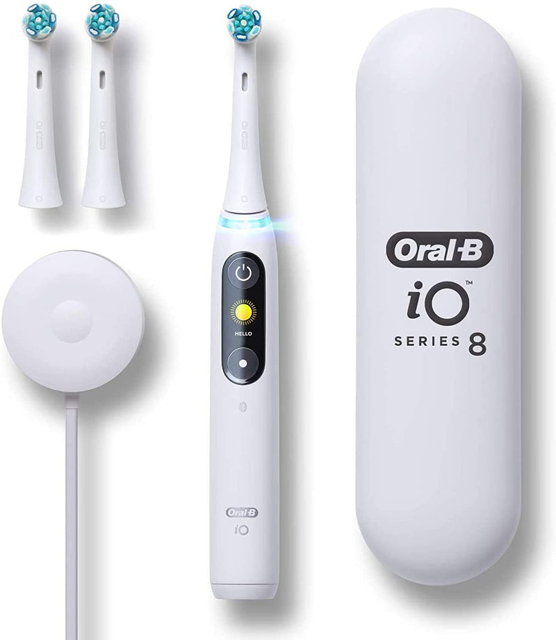 Oral-B iO Series 8 Electric Toothbrush With 3 Replacement Brush Heads, White Alabaster - Bass Electronics