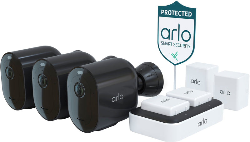 Arlo Pro 4 Spotlight Camera Security Bundle with 3 Wire-Free Indoor/Outdoor 2K Cameras - Black