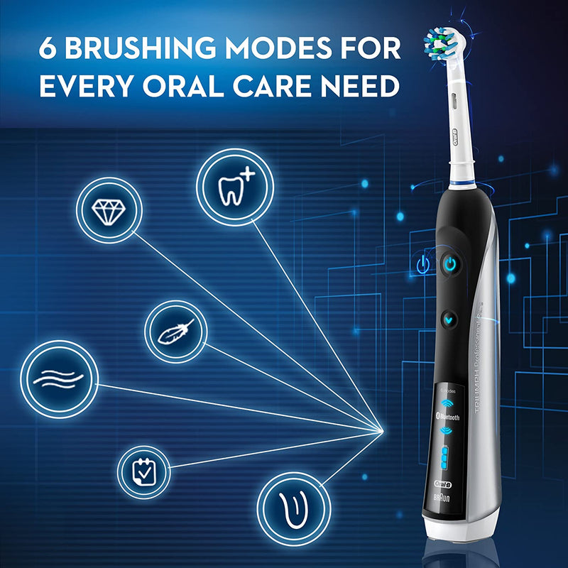 Oral-B 7000 SmartSeries Rechargeable Power Electric Toothbrush with 3 Replacement Brush Heads, Bluetooth Connectivity and Travel Case, Black, Powered - Bass Electronics