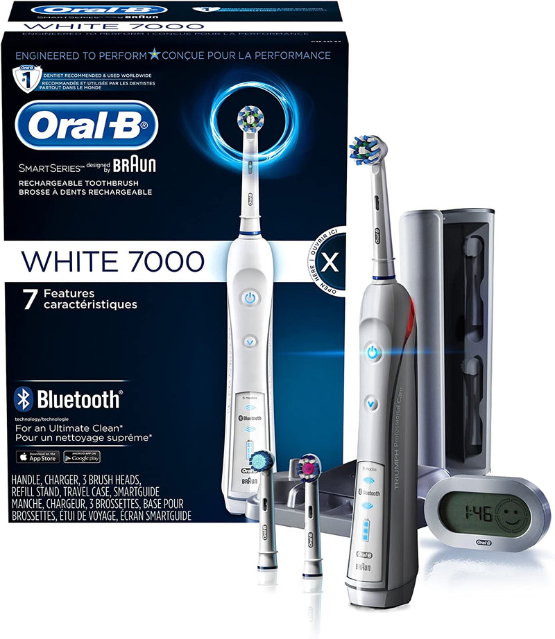 Electric Toothbrush, Oral-B 7000 SmartSeries Black Electronic Power  Rechargeable Toothbrush with Bluetooth Connectivity Powered by Braun , 8  Piece Set