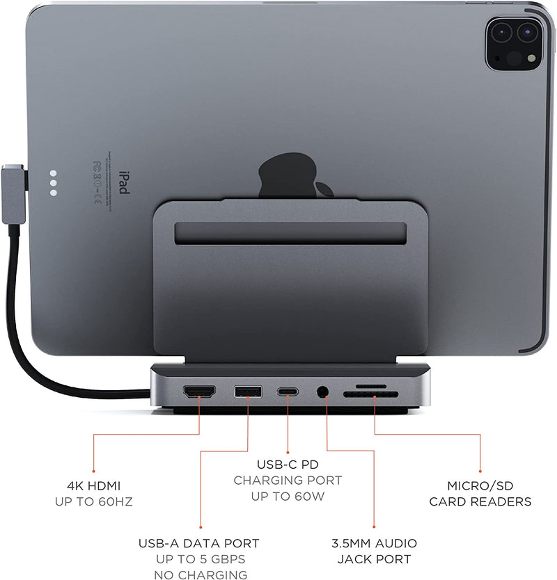 Satechi Aluminum Stand & Hub – 6-in-1 USB-C Hub Foldable Stand
