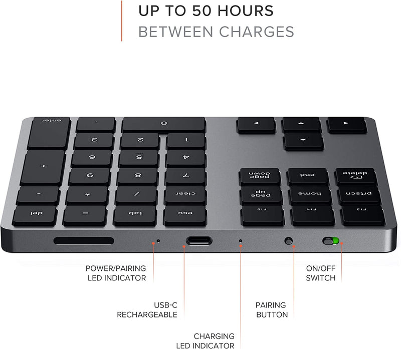 Satechi Bluetooth Extended Numeric Keypad - Slim Rechargeable 34-Key Numpad