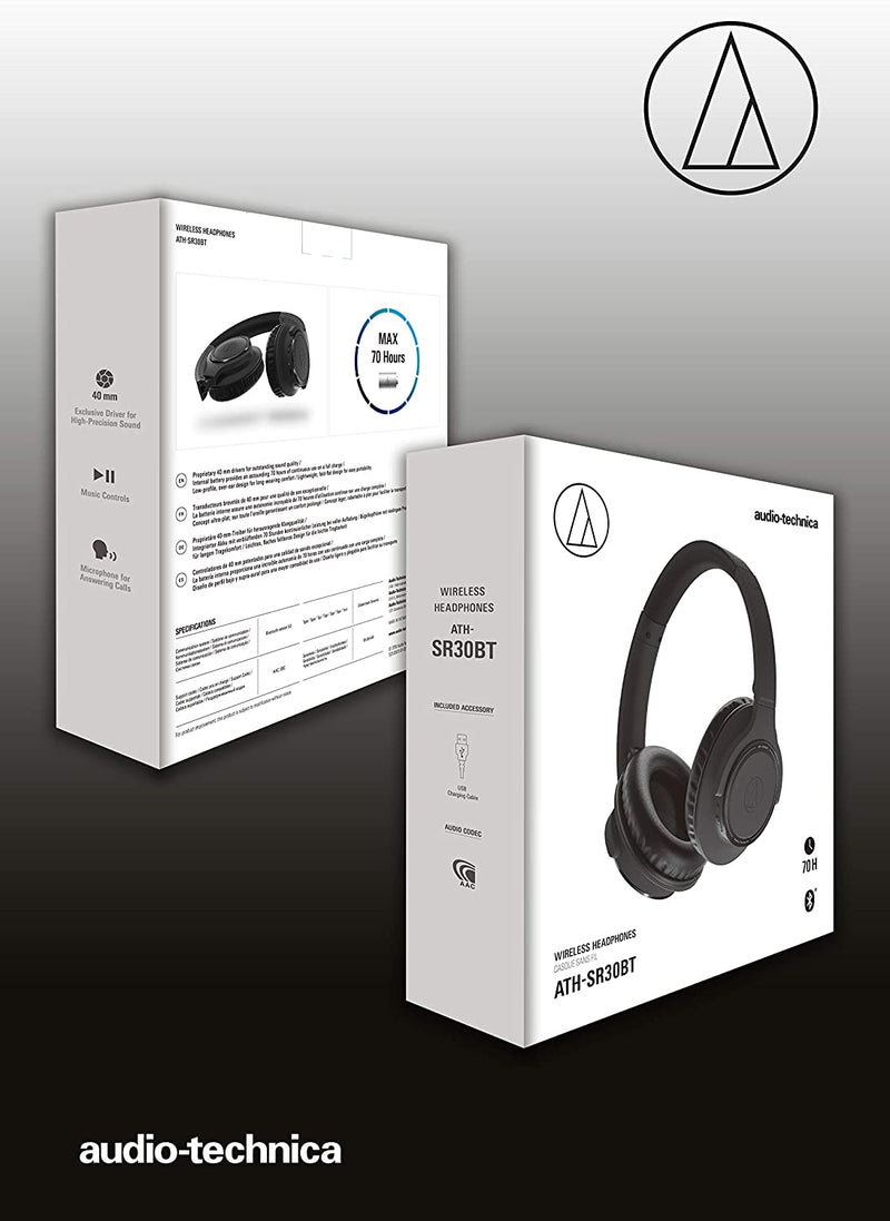 Audio-Technica ATH-SR30BTGY Bluetooth Wireless Over-Ear Headphones, Natural Gray - Bass Electronics