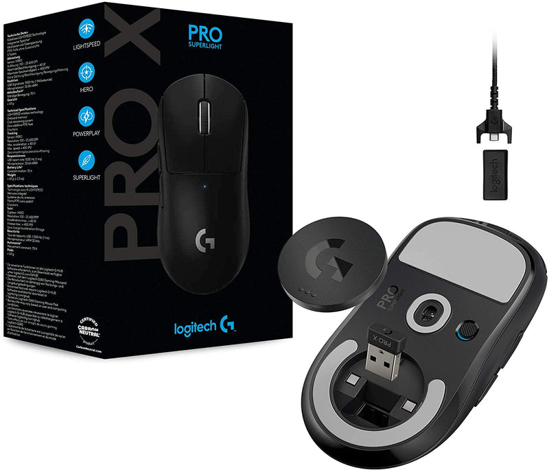 Logitech G Pro X Superlight 25600 DPI Wireless HERO Optical Gaming Mouse - Black - Bass Electronics