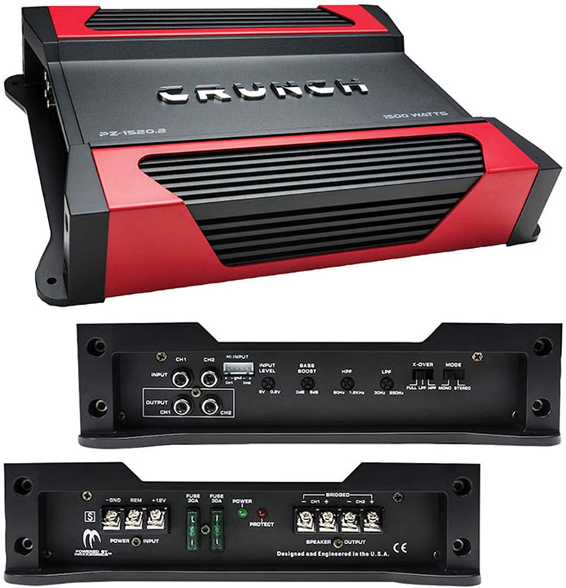 Crunch PZ-1520.2 1500W Max Powerzone Series  2-Channel Class-A/B Amplifier - Bass Electronics