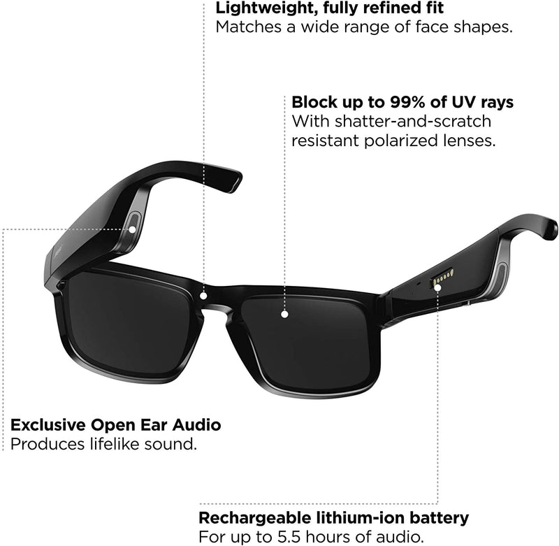 Bose Frames Tenor - Rectangular Polarized, Bluetooth Audio Sunglasses - Black (Open Box)