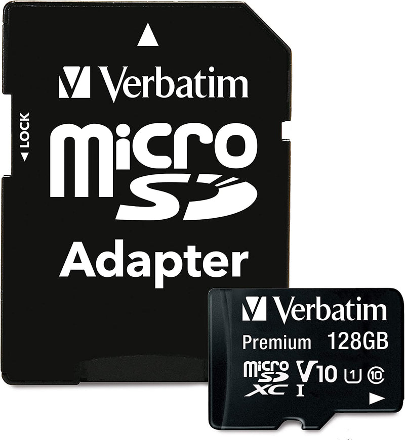 VERBATIM 128GB Premium microSDXC Memory Card with Adapter, UHS-I V10 U1 Class 10, Black (44085) - Bass Electronics