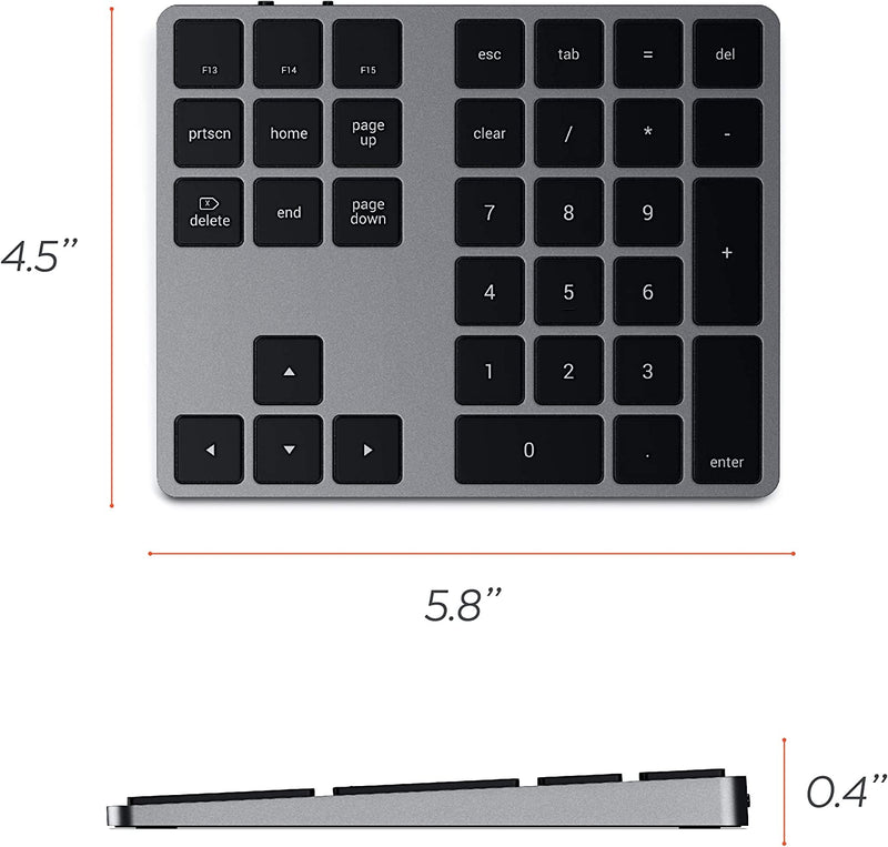 Satechi Bluetooth Extended Numeric Keypad - Slim Rechargeable 34-Key Numpad