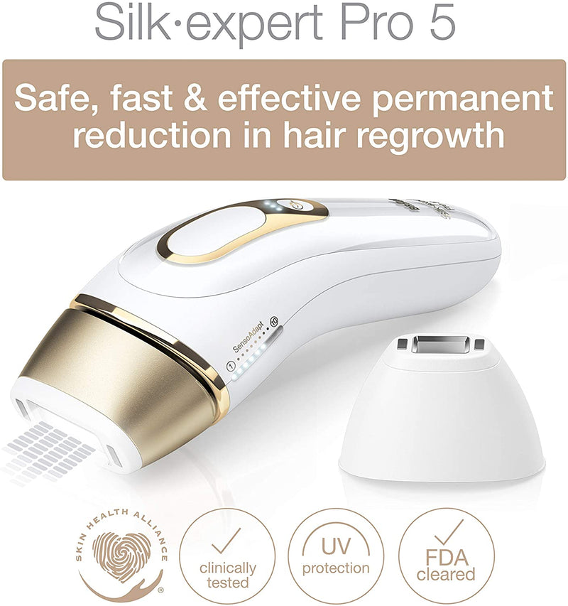 Braun Silkexpert Pro 5 Pl5137 Latest Generation Ipl, Permanent Hair Removal, White & Gold, 1 Count - Bass Electronics