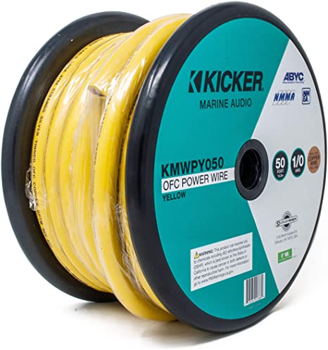 Kicker 47KMWPY050 KMWPY050 Marine 1/0AWG Power Wire, 50Ft, Yellow - Bass Electronics