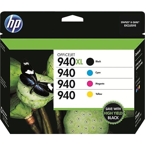 HP 940XL Black High Yield & 940 Cyan, Magenta and Yellow Original Ink Cartridges, 4 Pack (CZ143FN) - Bass Electronics