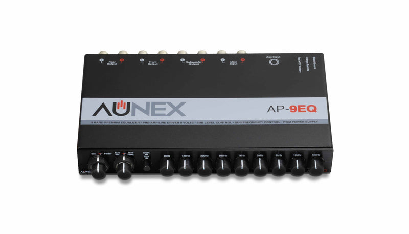 Aunex Audio 9 Band Equalizer 9V Output AUX Input Performance EQ AP-9EQ - Bass Electronics