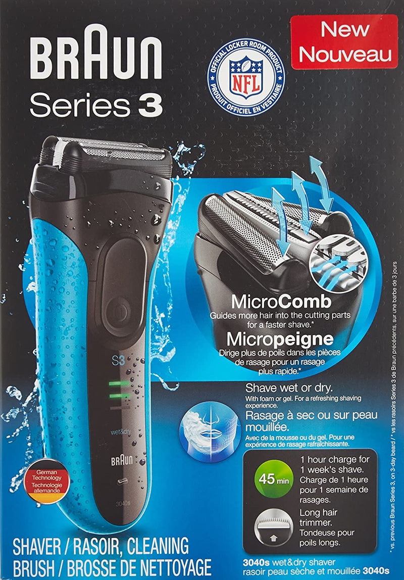 Braun Series 3 3040 Wet & Dry Men's Electric Shaver in Blue - Bass Electronics
