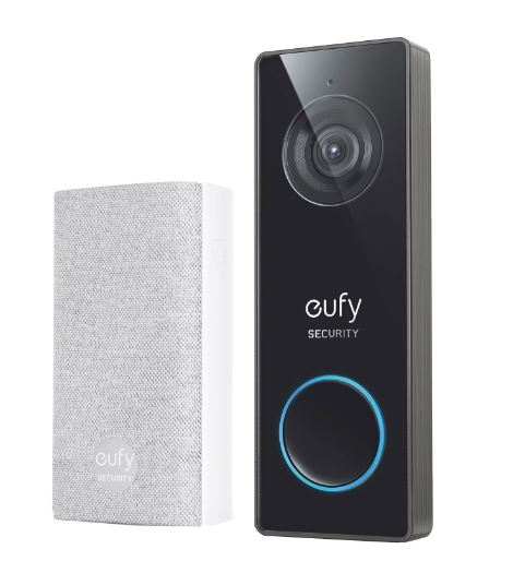 eufy Security Wired 2K Video Doorbell, w/Chime Wireless Wi-fi Compatibility Smart Video Doorbell in Black - Bass Electronics