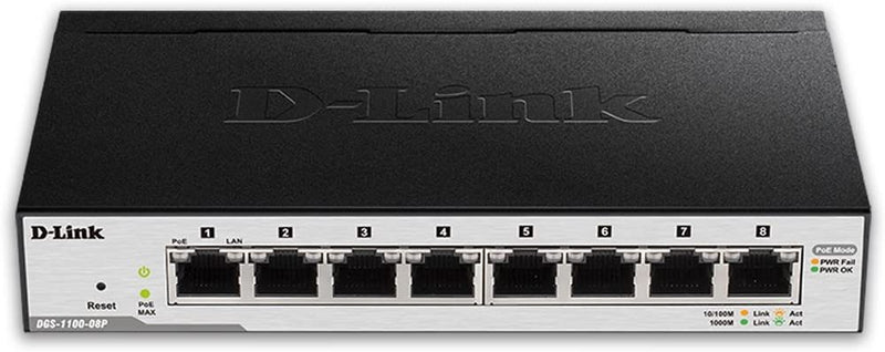D-Link EasySmart 8 Port Gigabit Desktop Switch with PoE (DGS-1100-08P) - Bass Electronics