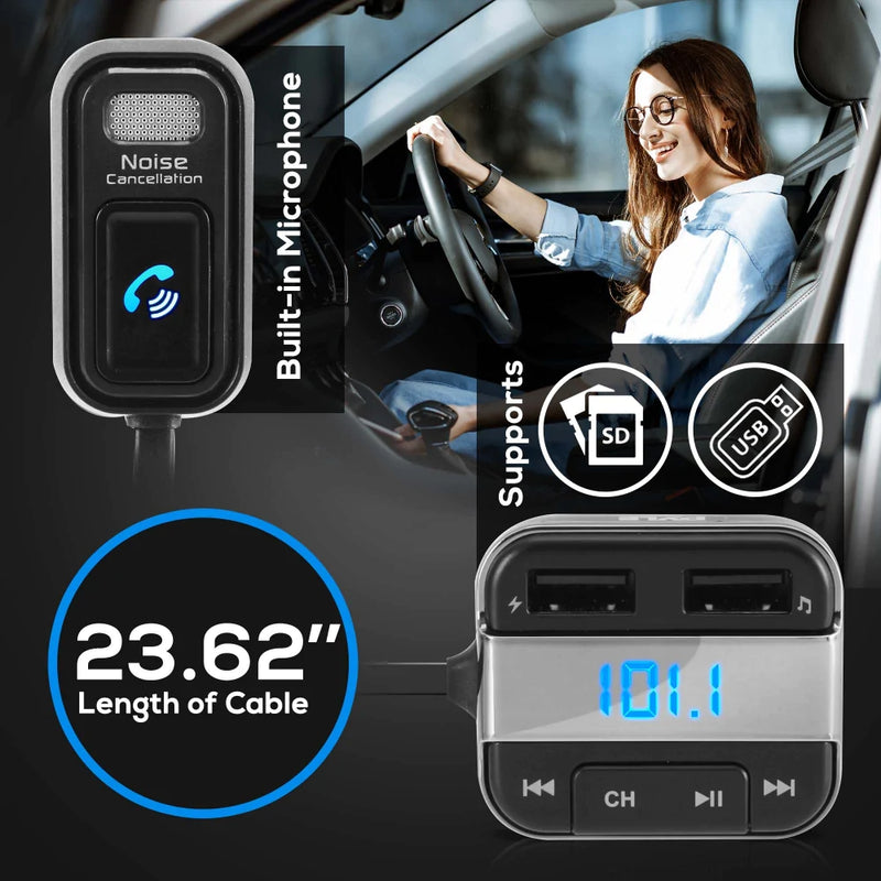 Pyle PBT91 Cigarette Lighter Bluetooth FM Radio Transmitter, Wireless Car Music - Bass Electronics