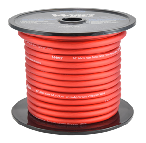 Wirez Tech Plus 4 Guage Power Wire PTPR4-100 Red 100 % Pure Copper ( Sold by Foot ) - Bass Electronics