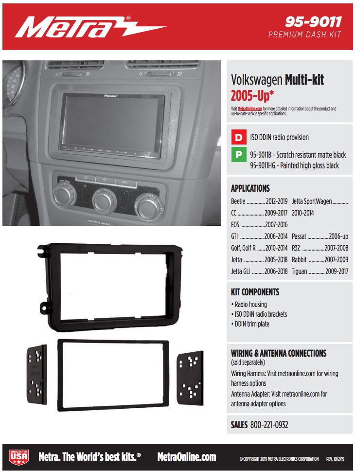 Metra 95-9011HG Volkswagen Multi-Kit 2005-Up Double Din - Bass Electronics