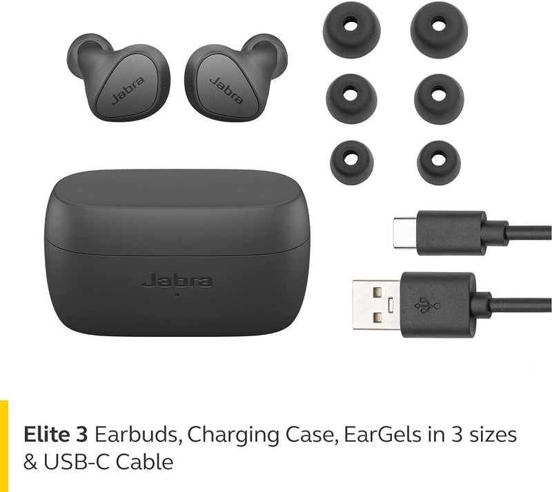 Jabra Elite 3 in Ear Wireless Bluetooth – Noise Isolating True Wireless Buds - Dark Grey - Bass Electronics