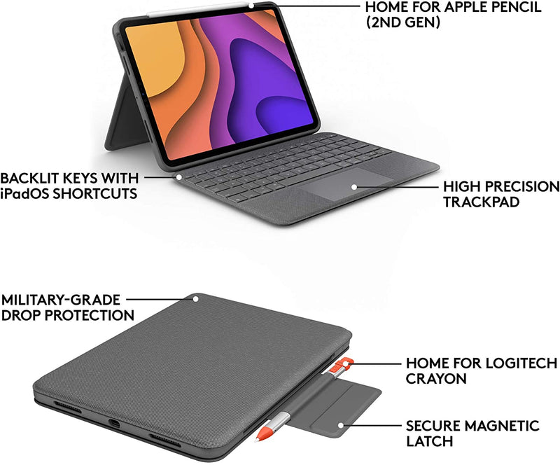 Logitech Folio touch Keyboard Case for iPad Air (4th Gen) - Grey - Bass Electronics
