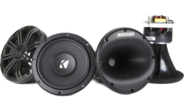 Kicker 41KMS674C KMS67 6.75-Inch (165mm) High-Efficiency Marine Component System, Charcoal, 4-Ohm - Bass Electronics