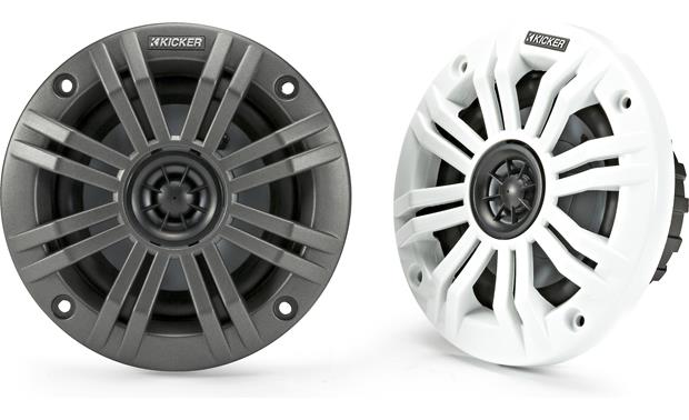 Kicker 45KM42 KM4 4-Inch (100mm) Marine Coaxial Speakers w/ 1/2-Inch (13mm) Tweeters, Charcoal and White, 2 Ohm - Bass Electronics