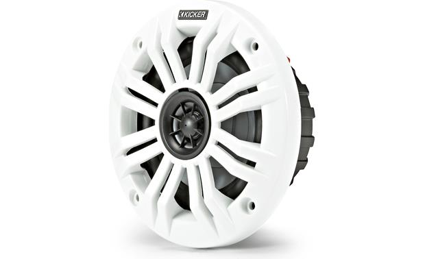 Kicker 45KM42 KM4 4-Inch (100mm) Marine Coaxial Speakers w/ 1/2-Inch (13mm) Tweeters, Charcoal and White, 2 Ohm - Bass Electronics