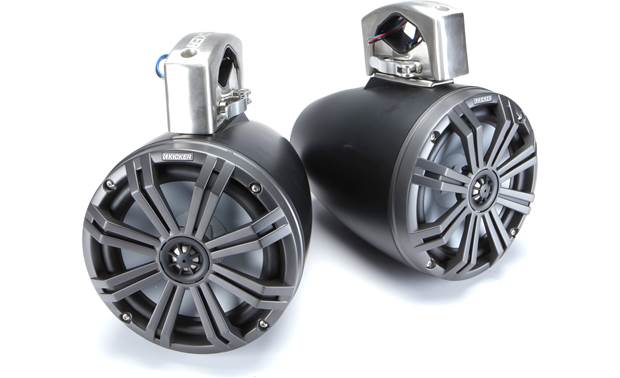 Kicker 45KMTC8 KMTC8 (200mm) Loaded Marine Cans with 45KM84L speaker pair; charcoal grill on black can - Bass Electronics