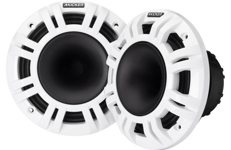 Kicker 48KMXL84 8" marine speakers with white and grey grilles