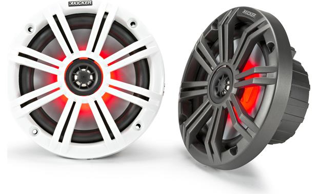 Kicker 45KM84L KM8 8-Inch (200mm) Marine Coaxial Speakers w/ 1-Inch (25mm) Tweeters, LED, 4-Ohm, Charcoal and White Grilles - Bass Electronics