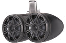 Kicker 45KMTDC65 KMTC65 (165mm) Loaded Marine Dual Cans with 45KM654L speaker pairs; charcoal grill on black can - Bass Electronics