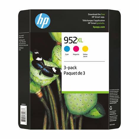 HP 952XL Cyan, Magenta and Yellow High Yield Original Ink Cartridges (N9K30BN) 3 pack