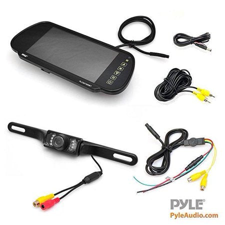Pyle PLCM7200 7 inch TFT Mirror Monitor with License Plate Mount Rear View Night Vision Camera - Bass Electronics