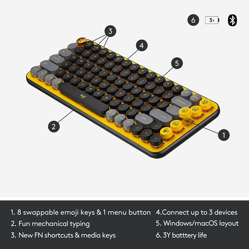 Logitech POP Keys Bluetooth Mechanical Keyboard - Yellow/Black - English - Bass Electronics