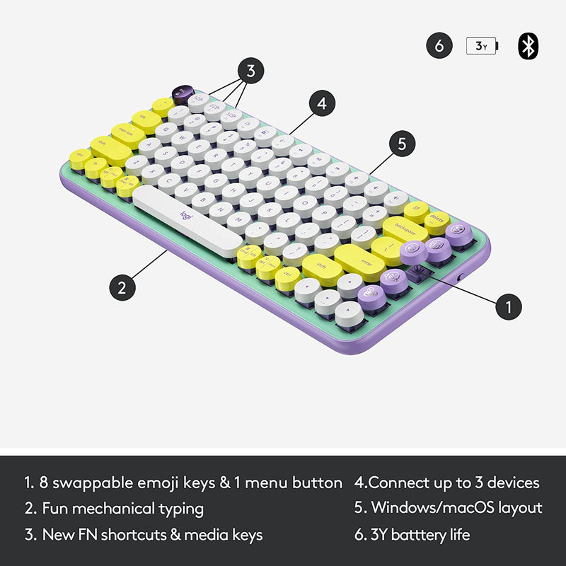 Logitech POP Keys Bluetooth Mechanical Keyboard - Daydream Mint - English - Bass Electronics