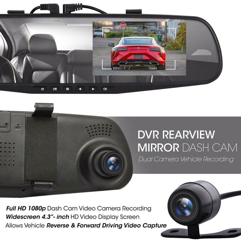 Pyle PLCMDVR49 HD 1080p DVR Rearview Mirror Dash Cam Kit - Bass Electronics