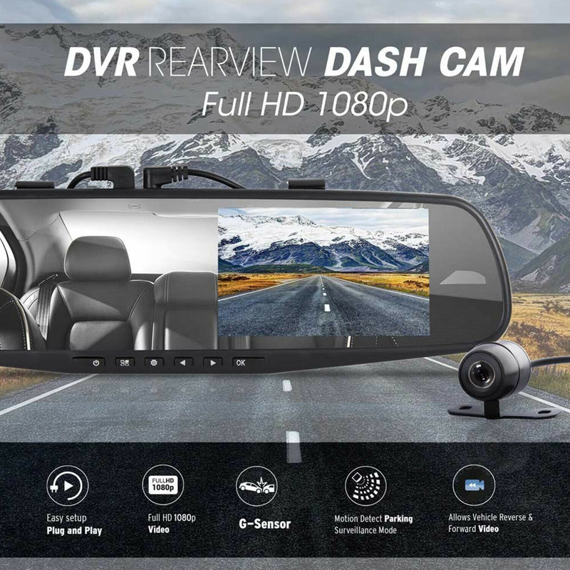 Pyle PLCMDVR49 HD 1080p DVR Rearview Mirror Dash Cam Kit - Bass Electronics