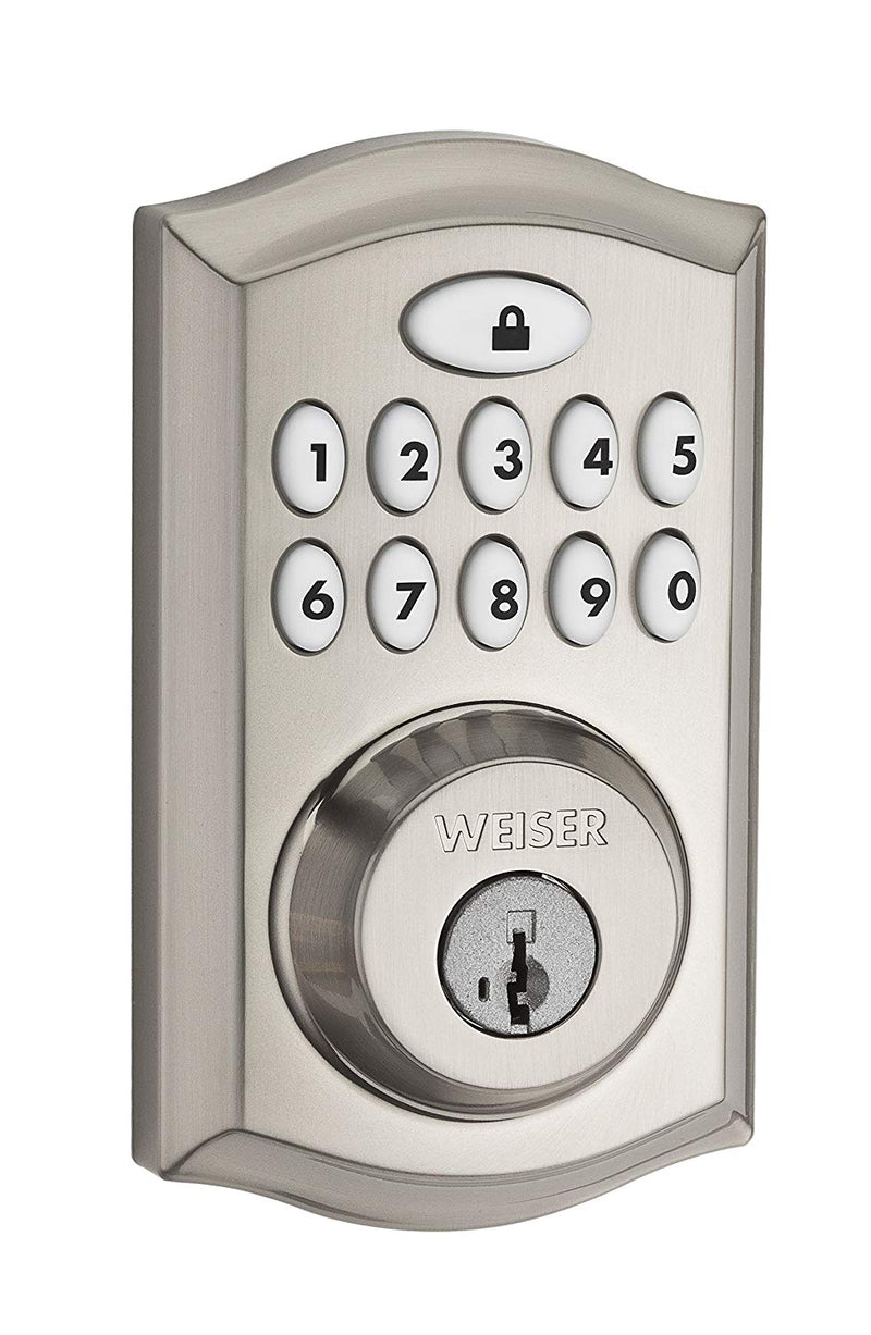 Weiser SmartCode 10 Electronic Deadbolt Featuring SmartKey, Keypad Door Lock, Satin Nickel (9GED17000-002) - Bass Electronics