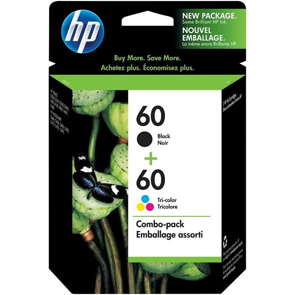 HP 60 Black & Tri-Colour Original Ink Cartridges, 2 Pack (N9H63FN) - Bass Electronics