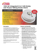Kidde P4010ACLEDSCA integrated 120 V AC wire-in smoke alarm with LED strobe light--10-year sealed battery backup and - Bass Electronics