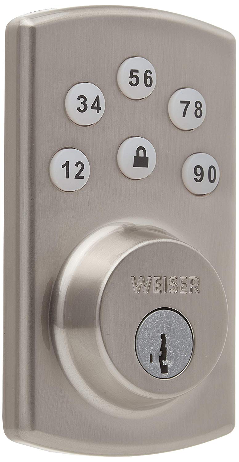 Weiser Powerbolt 2.0 Electronic Deadbolt Featuring SmartKey, Exterior Door Lock with Keypad, Satin Nickel (9GED14600-103) - Bass Electronics